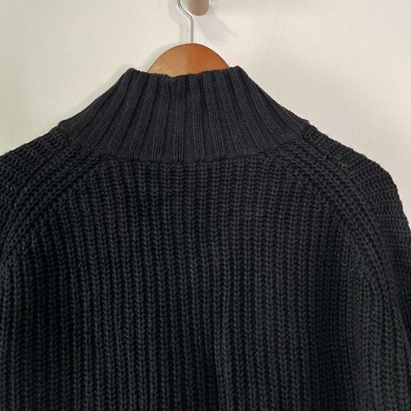 NEW White + Warren Black Chunky Knit Zip High Neck Cardigan Sweater - Picture 4 of 10